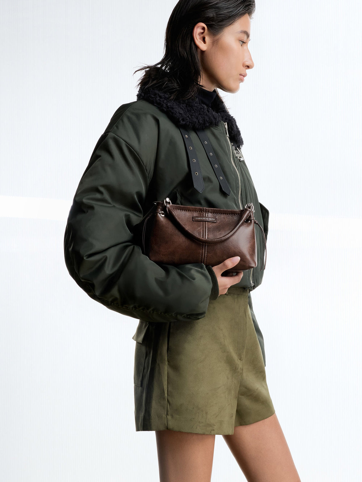 CHARLES & KEITH Essential | Noane Top Handle Bag - Distressed Coffee