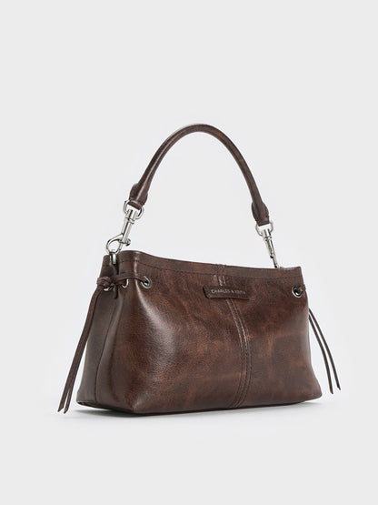CHARLES & KEITH Essential | Noane Top Handle Bag - Distressed Coffee