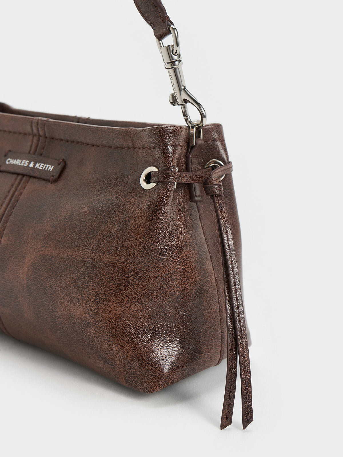 CHARLES & KEITH Essential | Noane Top Handle Bag - Distressed Coffee