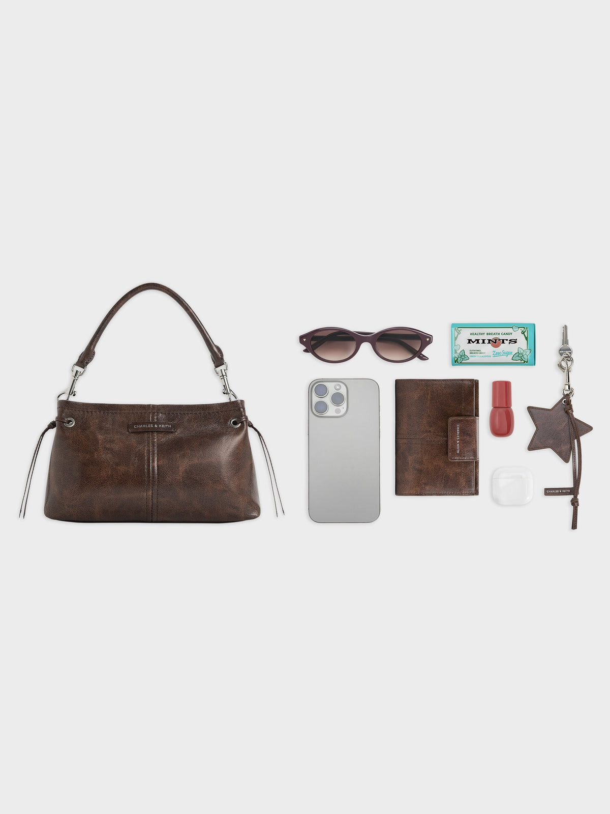 CHARLES & KEITH Essential | Noane Top Handle Bag - Distressed Coffee