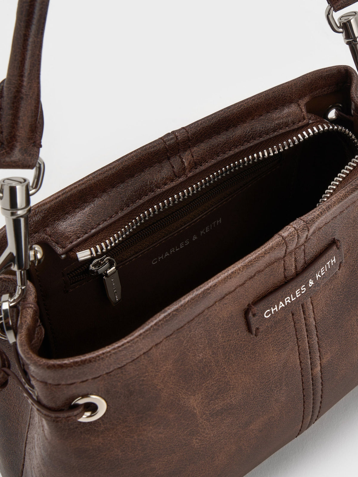 CHARLES & KEITH Essential | Noane Top Handle Bag - Distressed Coffee