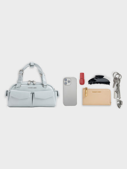 CHARLES & KEITH Classic | Rachel Multi-Pocket Bowling Bag - Sea Salt Blue