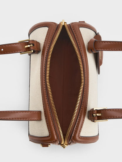CHARLES & KEITH Exclusive | Enola Canvas Bowling Bag - Chocolate