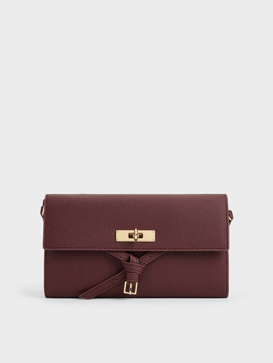 CHARLES & KEITH Customer Favorite | Tricha Knotted-Belt Crossbody Bag - Wineberry Red