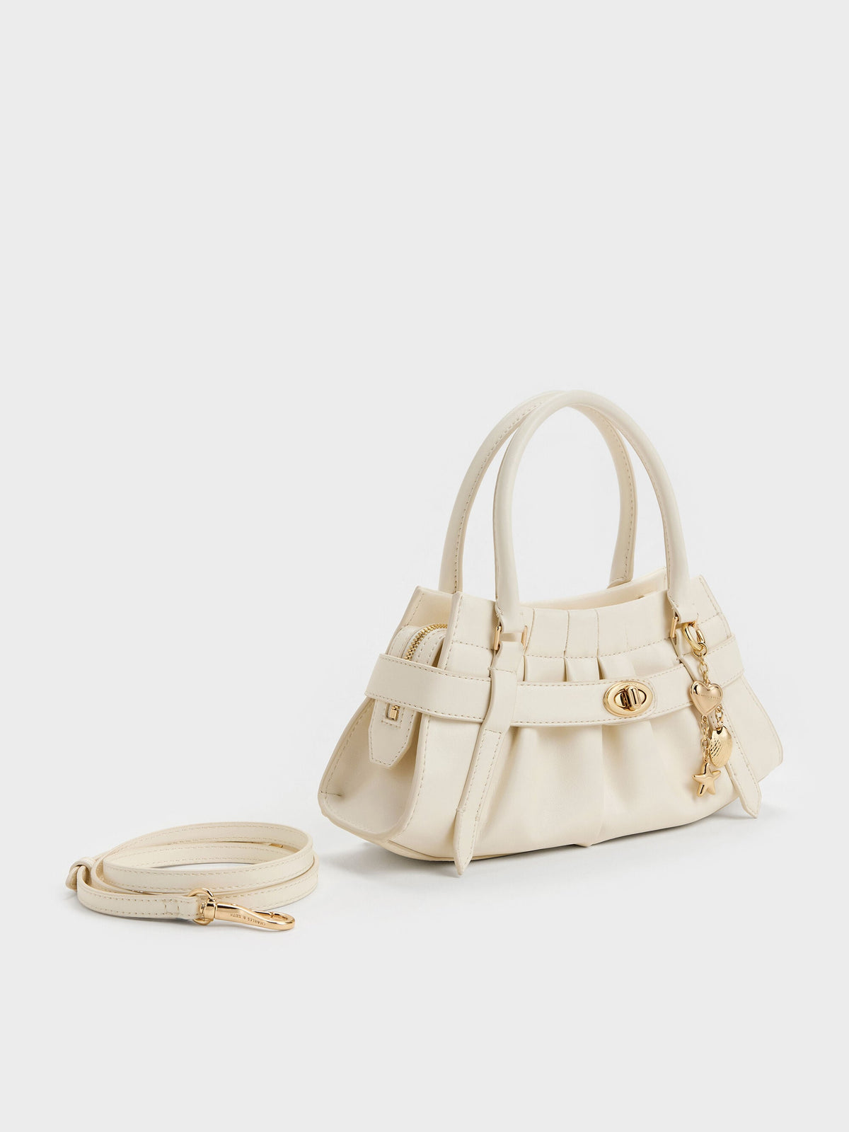 CHARLES & KEITH Sale | Isolde Belted Ruched Crossbody Bag - Cream