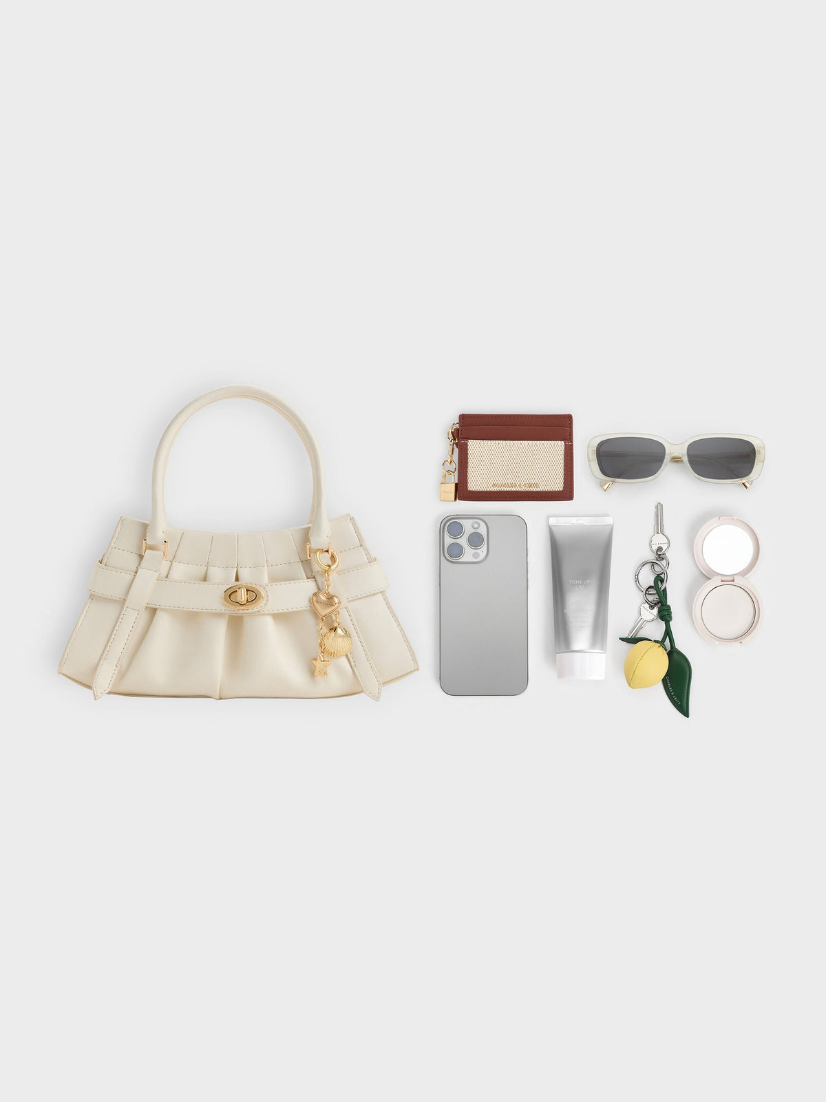 CHARLES & KEITH Sale | Isolde Belted Ruched Crossbody Bag - Cream