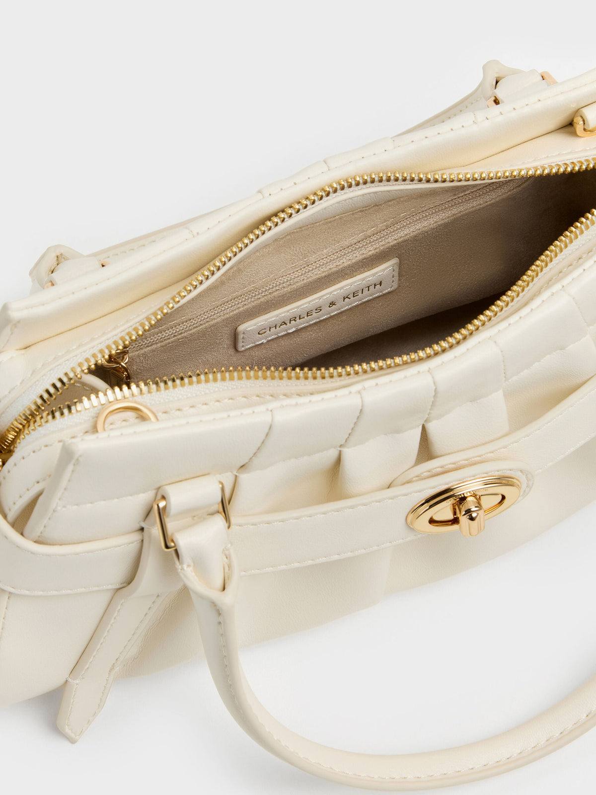 CHARLES & KEITH Sale | Isolde Belted Ruched Crossbody Bag - Cream