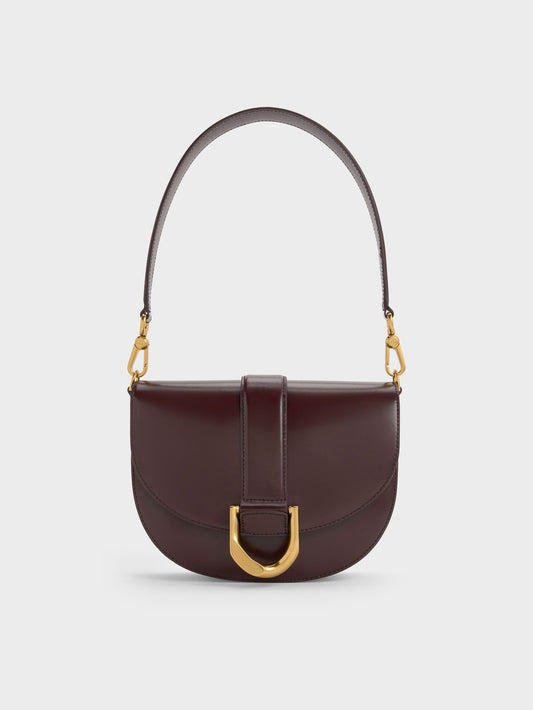 CHARLES & KEITH New | Gabine Leather Saddle Bag - Plum