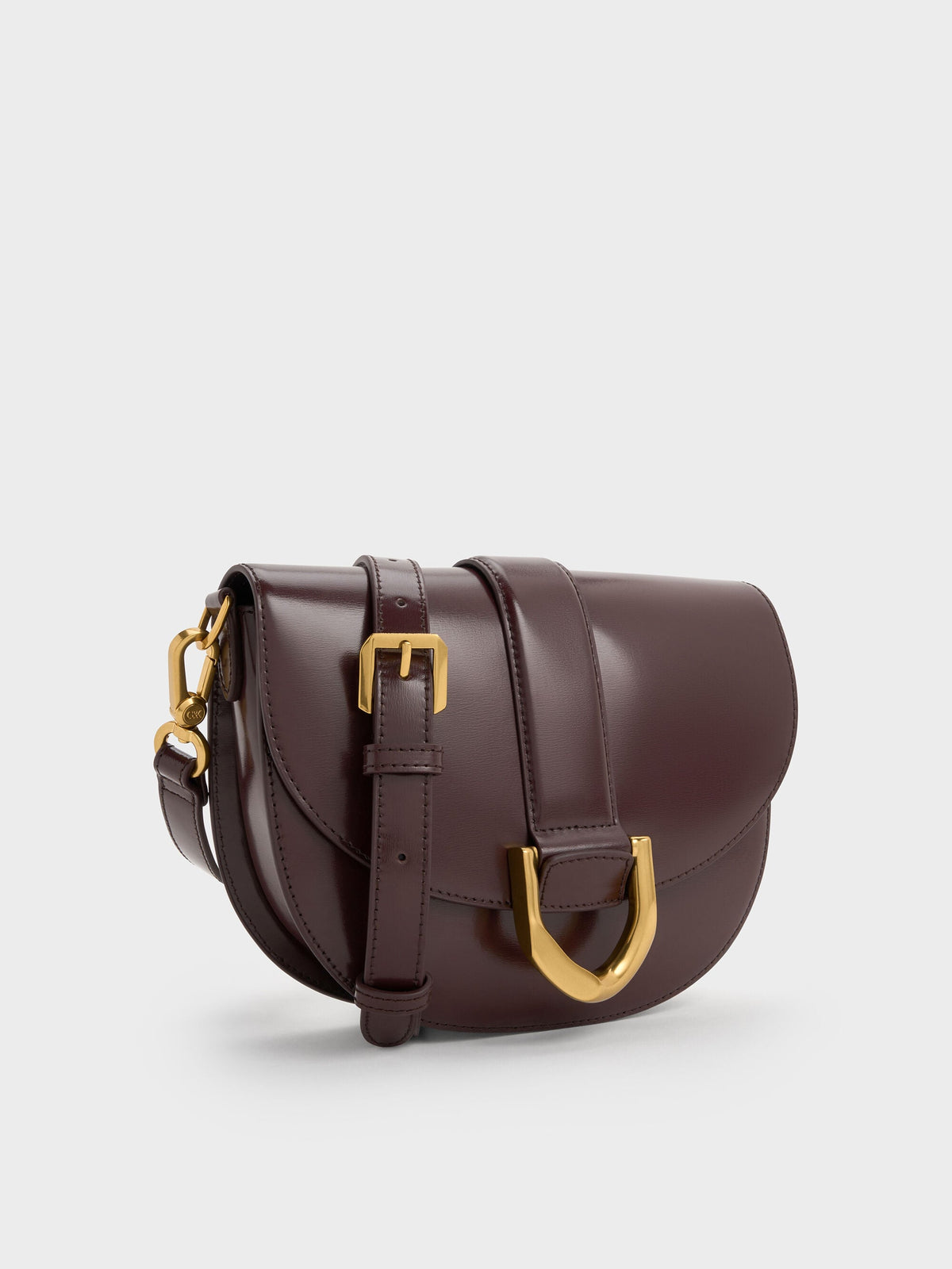 CHARLES & KEITH New | Gabine Leather Saddle Bag - Plum