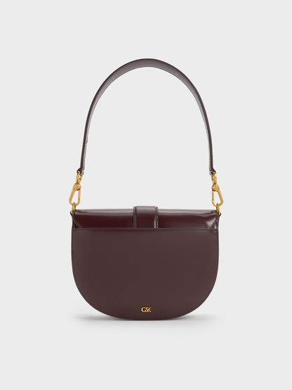 CHARLES & KEITH New | Gabine Leather Saddle Bag - Plum