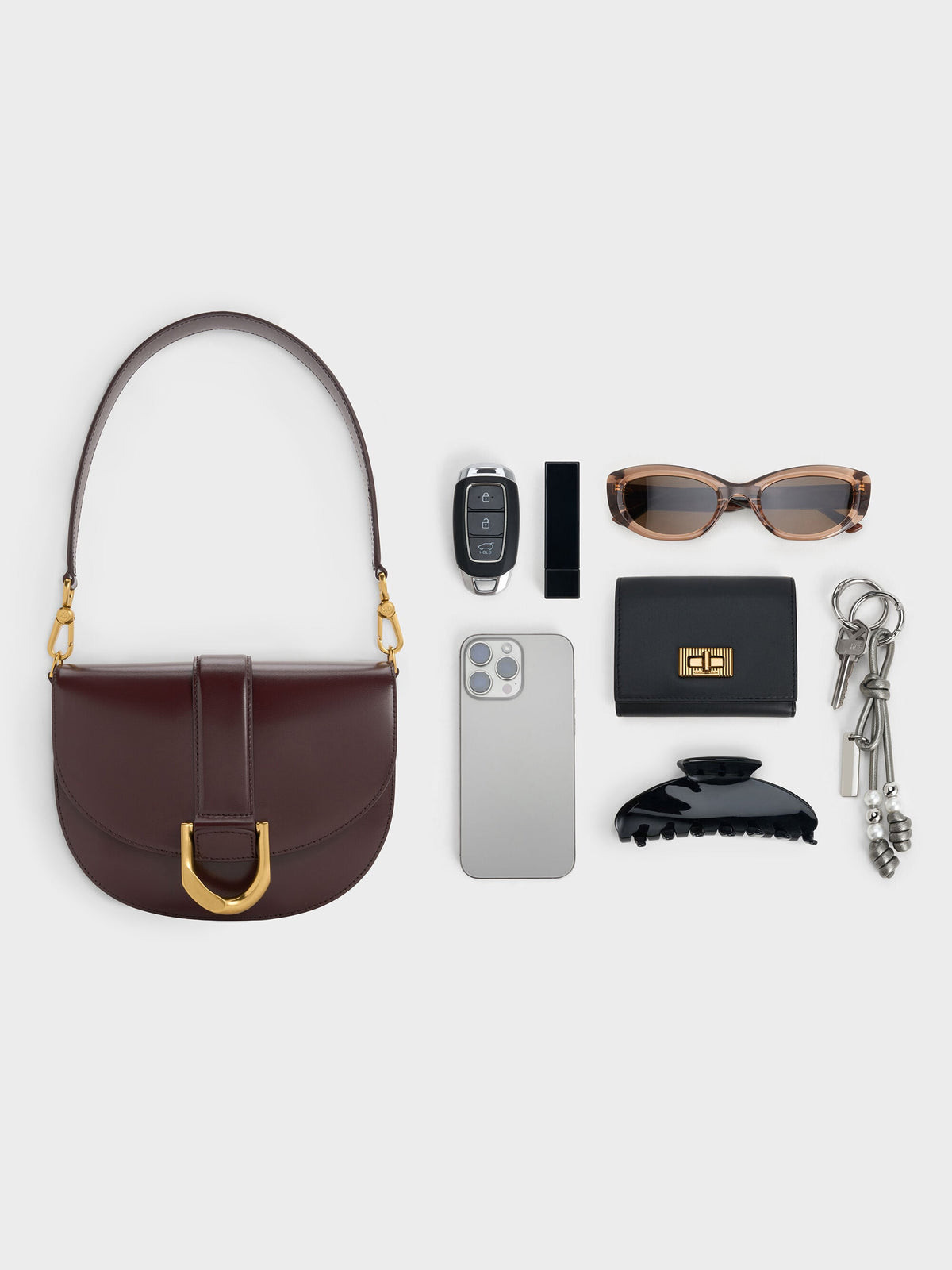 CHARLES & KEITH New | Gabine Leather Saddle Bag - Plum