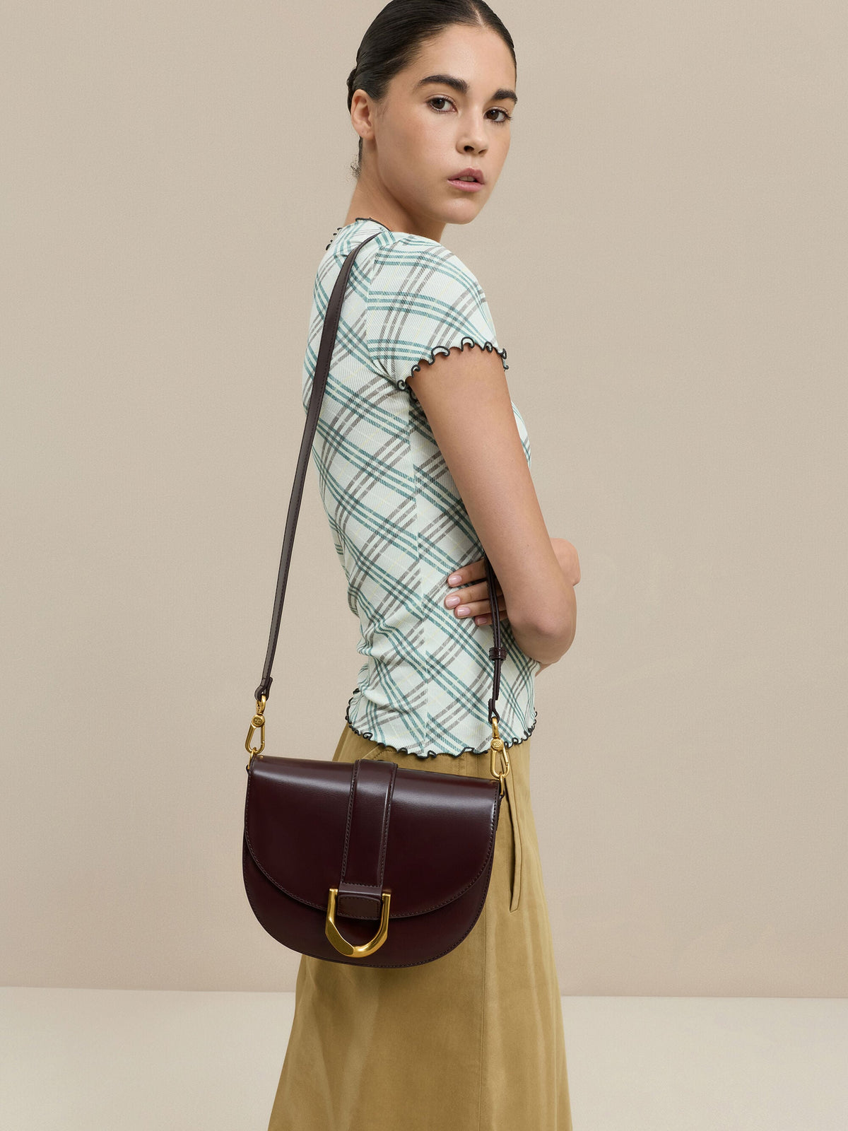 CHARLES & KEITH New | Gabine Leather Saddle Bag - Plum