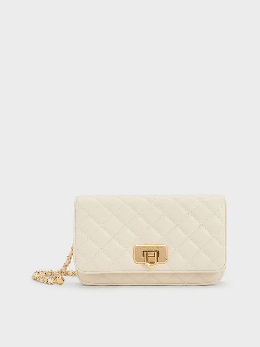 CHARLES & KEITH Top Pick | Cressida Quilted Push-Lock Clutch - Cream