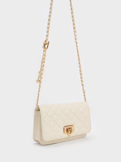 CHARLES & KEITH Top Pick | Cressida Quilted Push-Lock Clutch - Cream