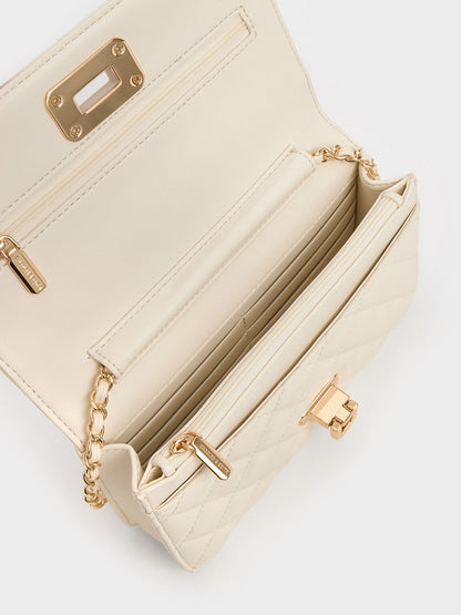 CHARLES & KEITH Top Pick | Cressida Quilted Push-Lock Clutch - Cream