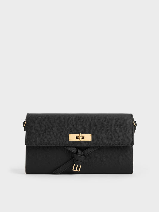CHARLES & KEITH Essential | Tricha Knotted-Belt Crossbody Bag - Black