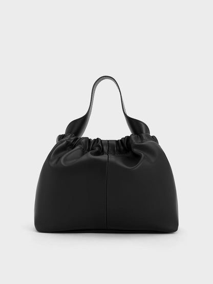 CHARLES & KEITH Customer Favorite | Ally Ruched Chain-Handle Bag - Noir