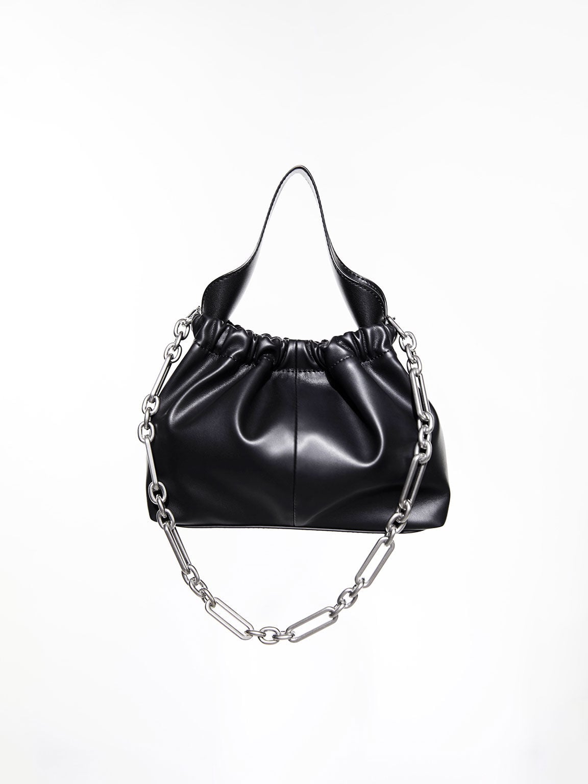 CHARLES & KEITH Customer Favorite | Ally Ruched Chain-Handle Bag - Noir