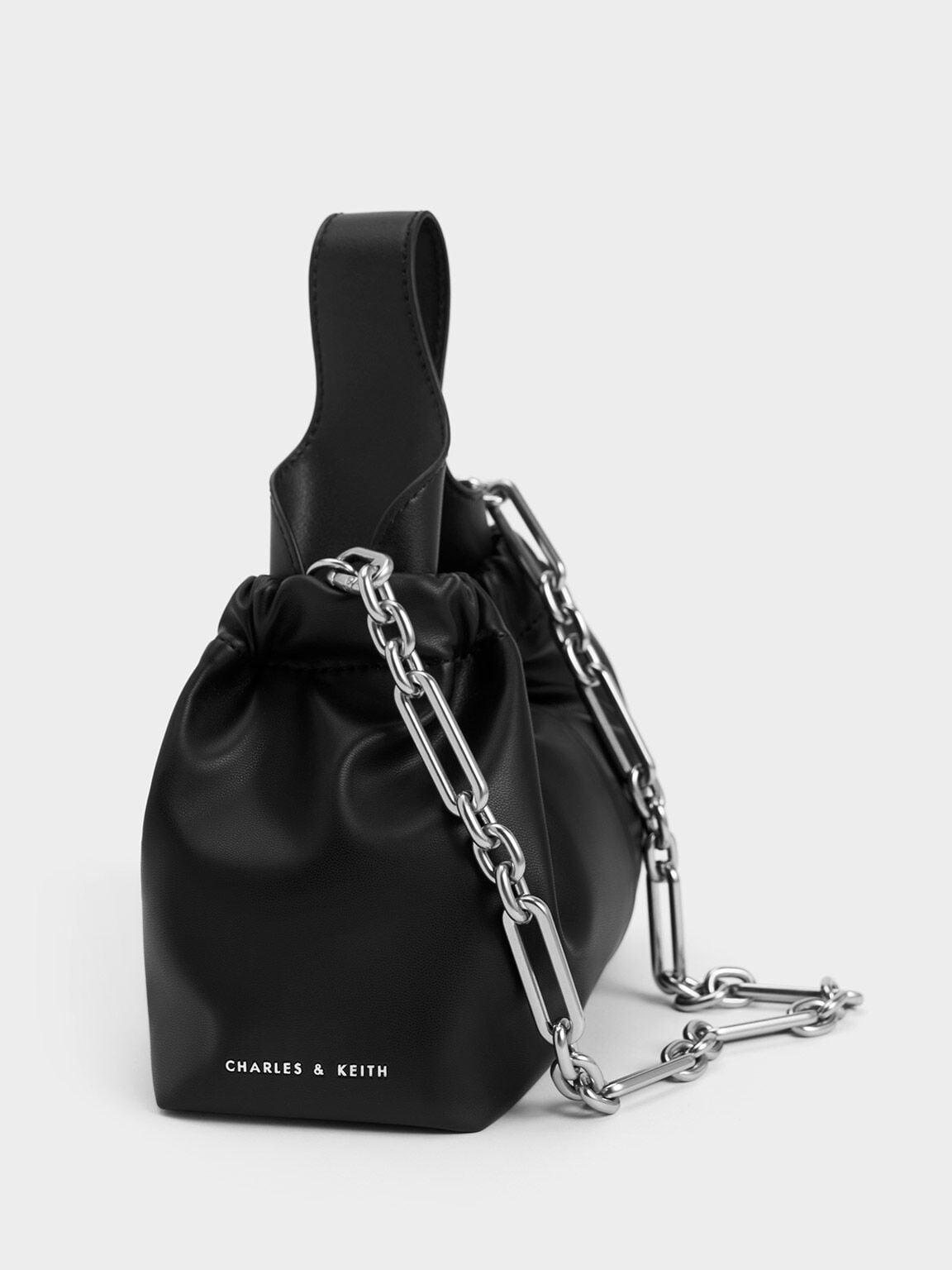 CHARLES & KEITH Customer Favorite | Ally Ruched Chain-Handle Bag - Noir