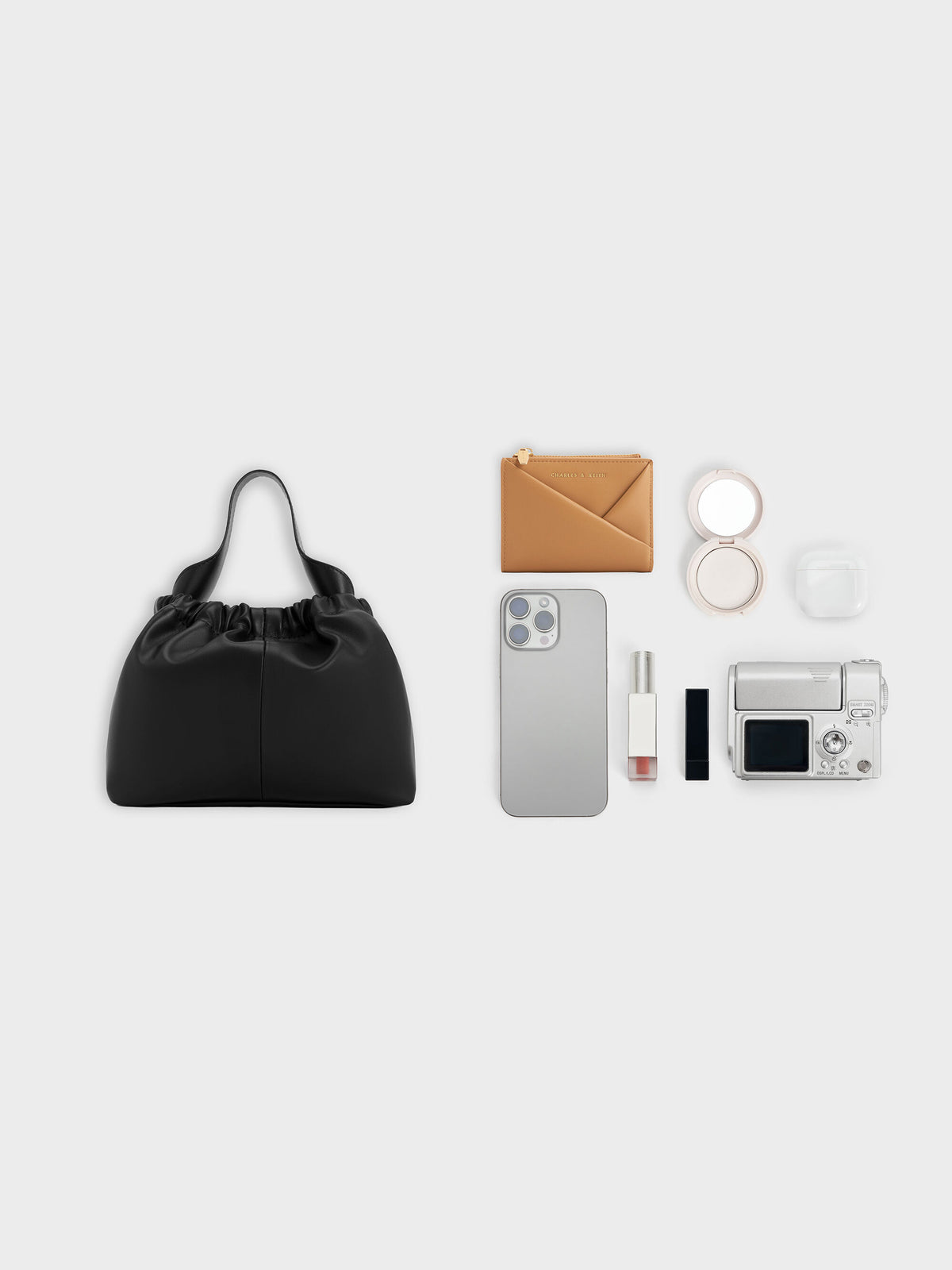 CHARLES & KEITH Customer Favorite | Ally Ruched Chain-Handle Bag - Noir