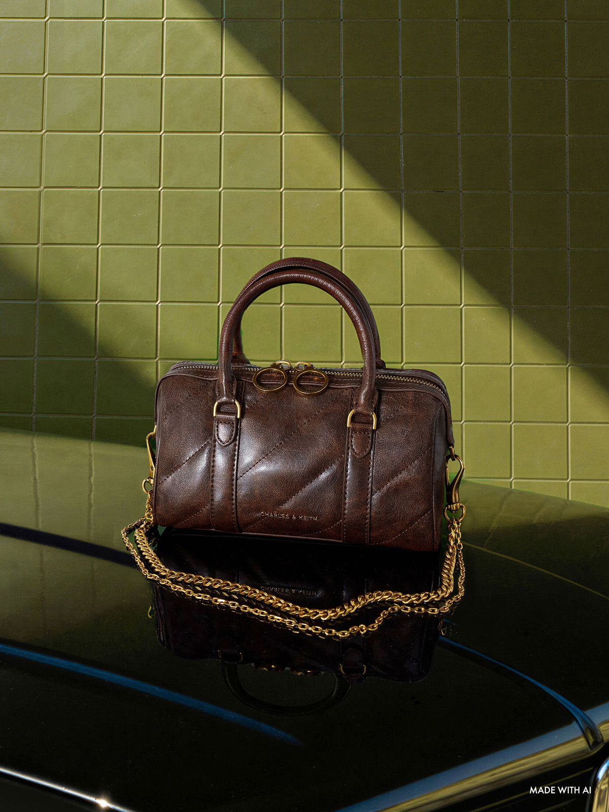 CHARLES & KEITH Signature | Philomena Bowling Bag - Distressed Coffee