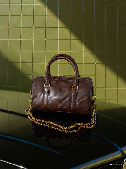 CHARLES & KEITH Signature | Philomena Bowling Bag - Distressed Coffee