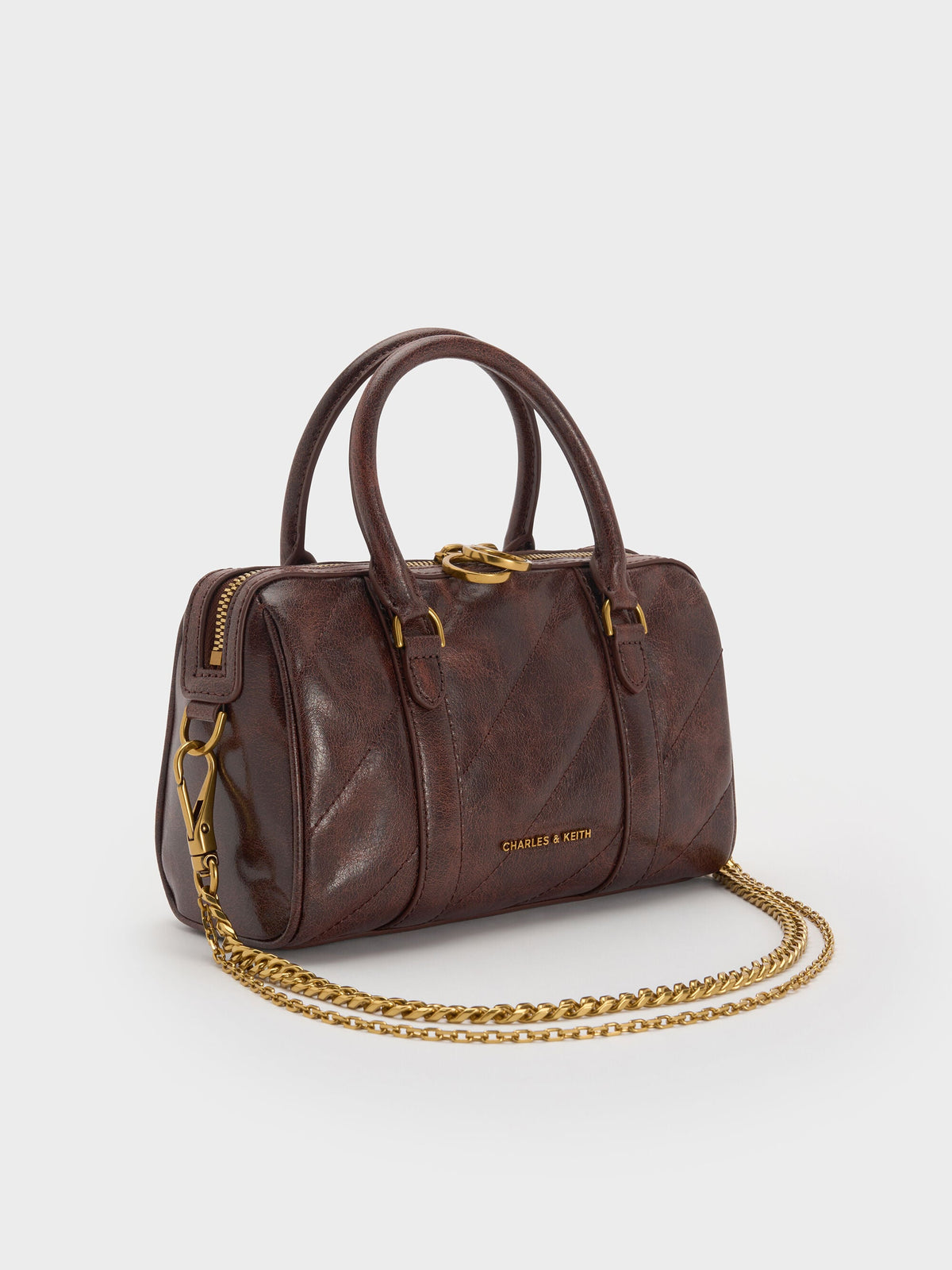 CHARLES & KEITH Signature | Philomena Bowling Bag - Distressed Coffee