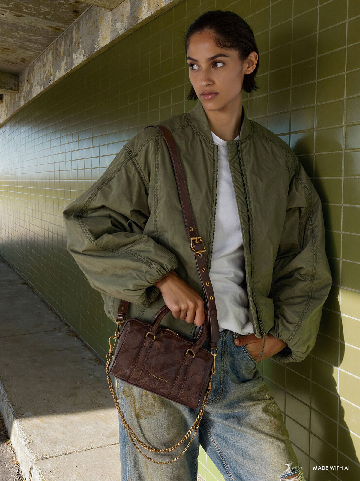 CHARLES & KEITH Signature | Philomena Bowling Bag - Distressed Coffee