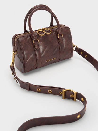 CHARLES & KEITH Signature | Philomena Bowling Bag - Distressed Coffee