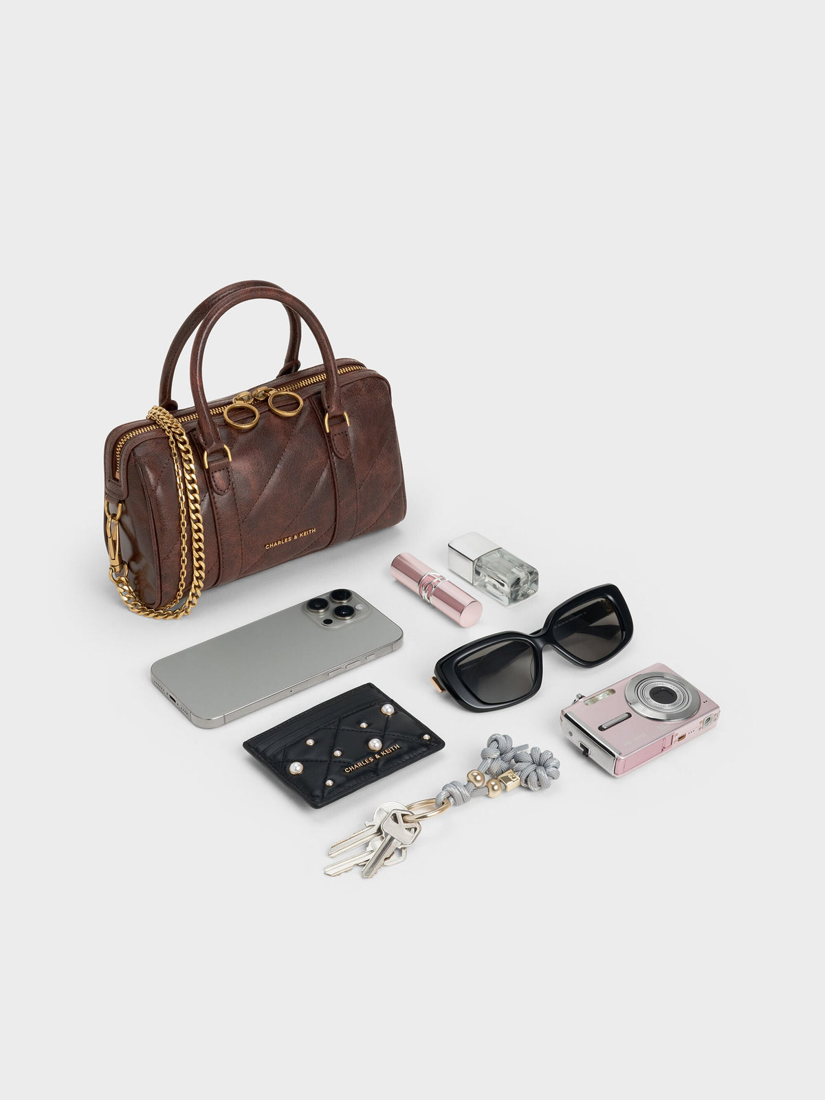CHARLES & KEITH Signature | Philomena Bowling Bag - Distressed Coffee