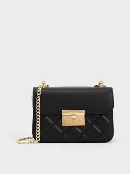 CHARLES & KEITH Sale | Alva Quilted Chain-Handle Bag - Black