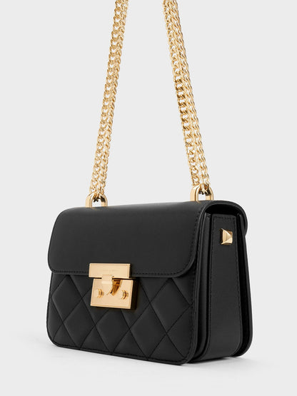 CHARLES & KEITH Sale | Alva Quilted Chain-Handle Bag - Black
