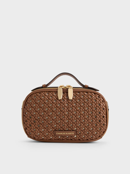 CHARLES & KEITH Signature | Azure Woven Crossbody Bag - Chocolate