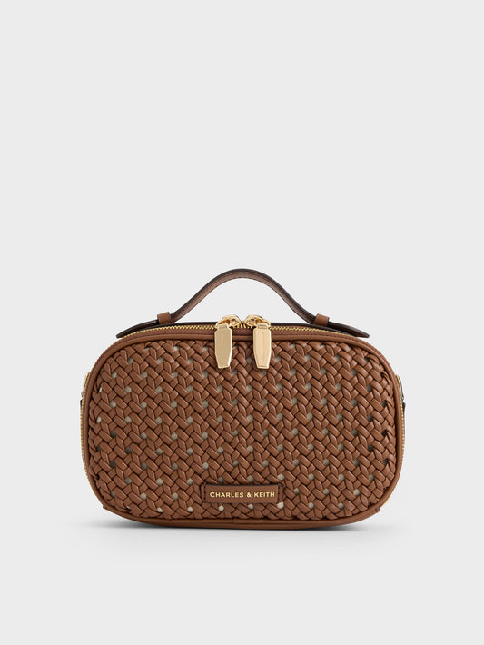 CHARLES & KEITH Signature | Azure Woven Crossbody Bag - Chocolate