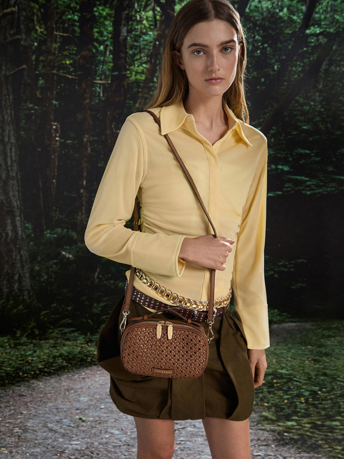 CHARLES & KEITH Signature | Azure Woven Crossbody Bag - Chocolate