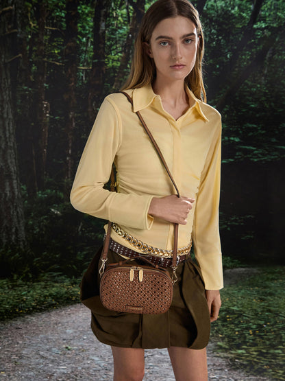 CHARLES & KEITH Signature | Azure Woven Crossbody Bag - Chocolate