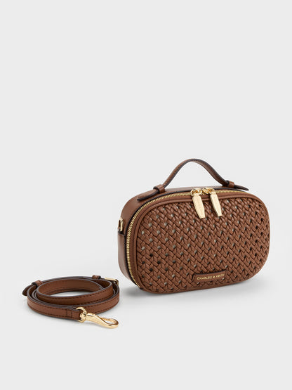 CHARLES & KEITH Signature | Azure Woven Crossbody Bag - Chocolate