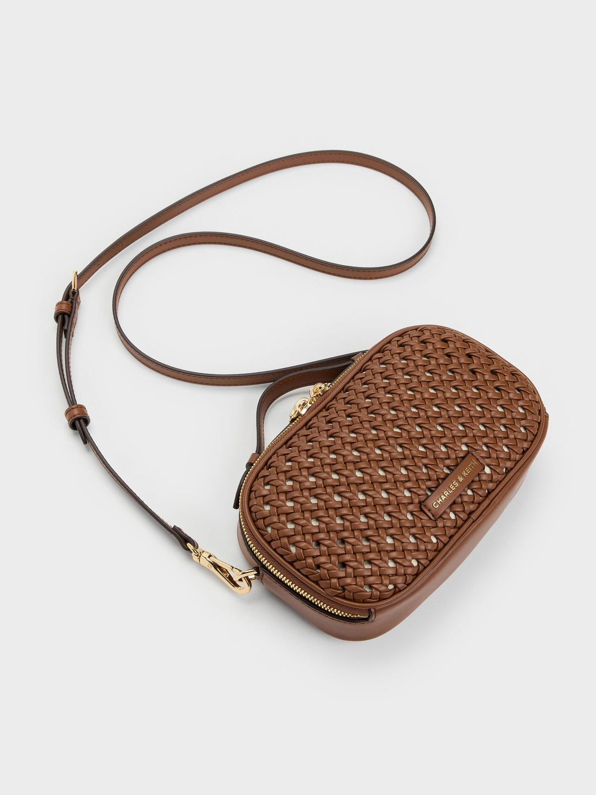 CHARLES & KEITH Signature | Azure Woven Crossbody Bag - Chocolate