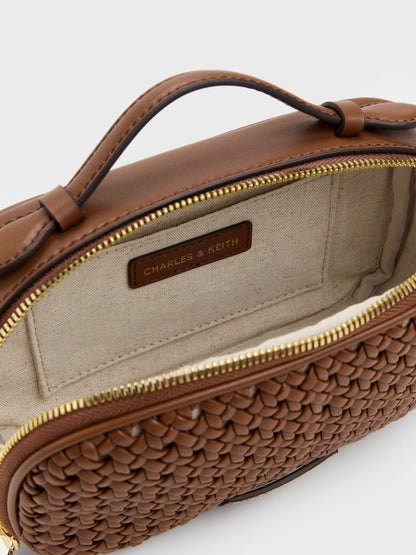 CHARLES & KEITH Signature | Azure Woven Crossbody Bag - Chocolate