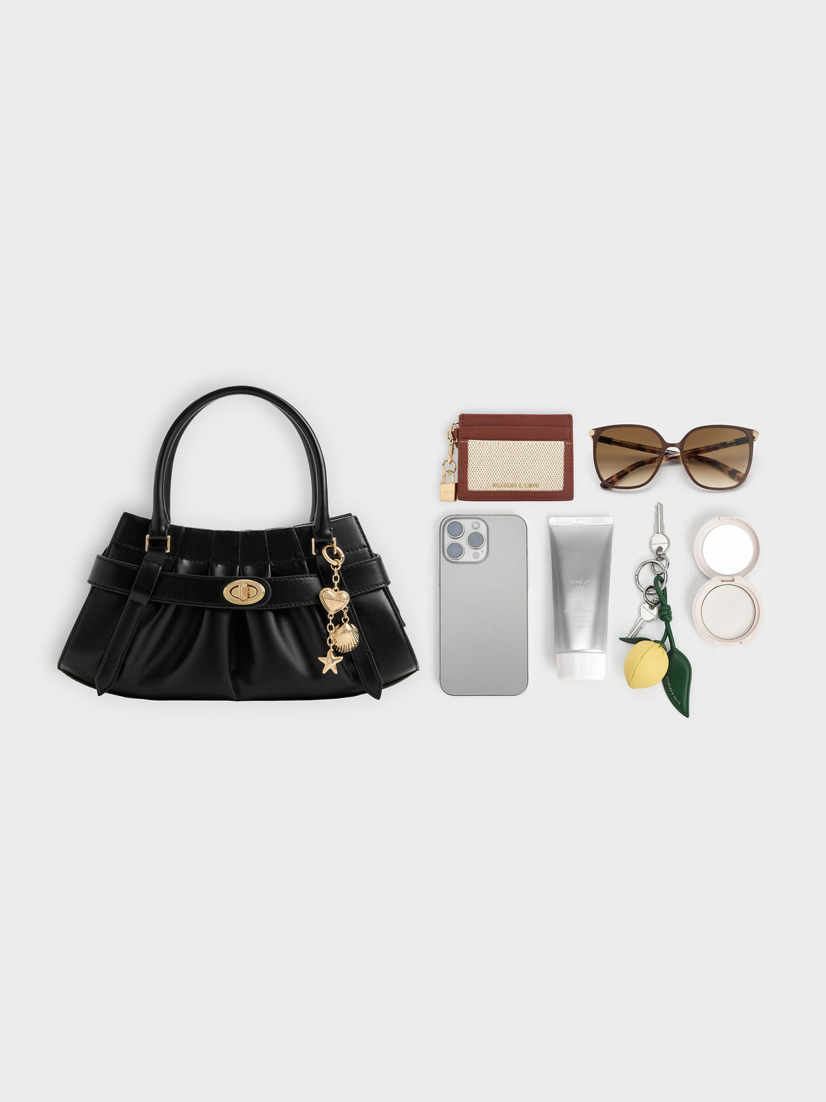 CHARLES & KEITH Recommended | Isolde Belted Ruched Crossbody Bag - Black