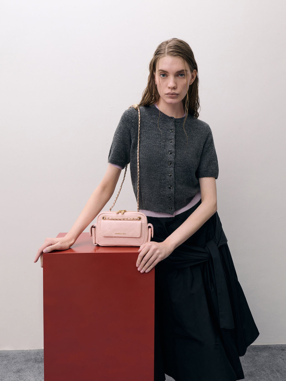CHARLES & KEITH Trending | Duo Quilted Crossbody Bag - Soft Pink