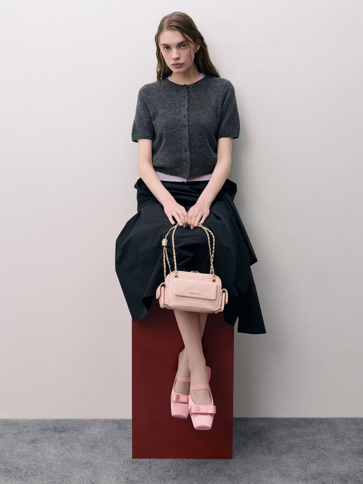 CHARLES & KEITH Trending | Duo Quilted Crossbody Bag - Soft Pink