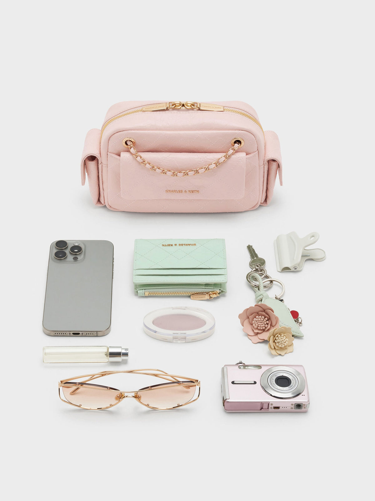 CHARLES & KEITH Trending | Duo Quilted Crossbody Bag - Soft Pink