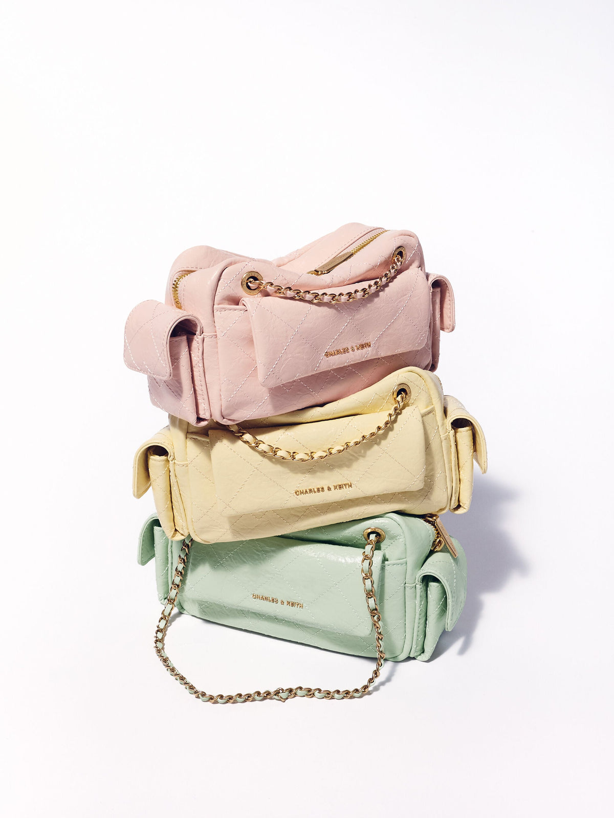 CHARLES & KEITH Trending | Duo Quilted Crossbody Bag - Soft Pink