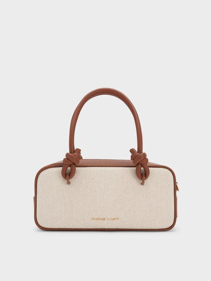 CHARLES & KEITH Essential | Sammie Canvas Knotted-Handle Boxy Bag - Taupe Canvas