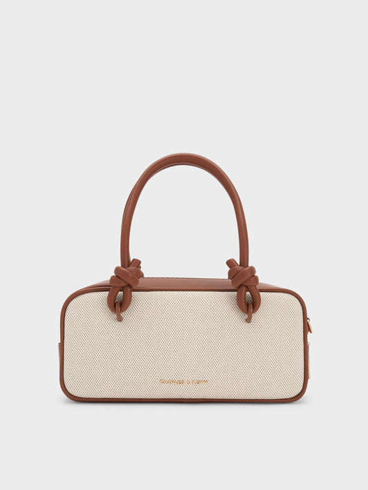 CHARLES & KEITH Essential | Sammie Canvas Knotted-Handle Boxy Bag - Taupe Canvas