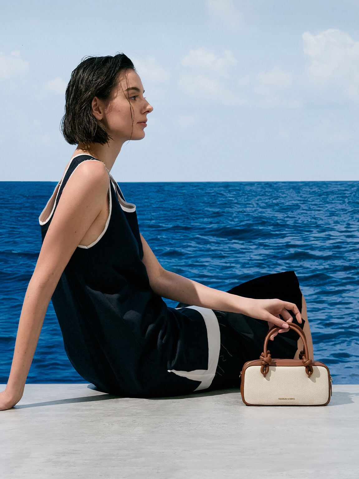 CHARLES & KEITH Essential | Sammie Canvas Knotted-Handle Boxy Bag - Taupe Canvas