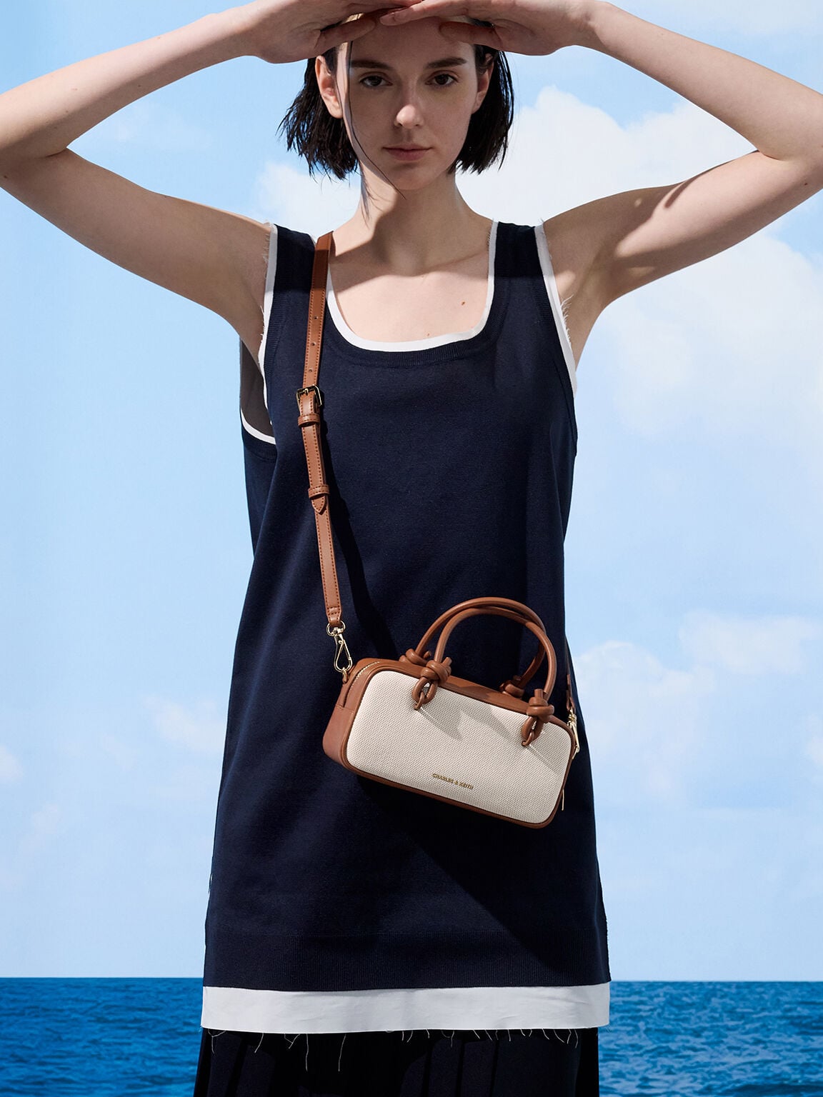 CHARLES & KEITH Essential | Sammie Canvas Knotted-Handle Boxy Bag - Taupe Canvas