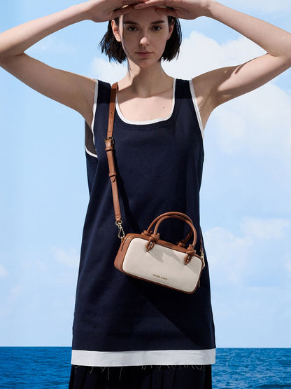 CHARLES & KEITH Essential | Sammie Canvas Knotted-Handle Boxy Bag - Taupe Canvas
