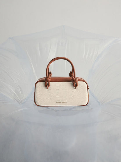 CHARLES & KEITH Essential | Sammie Canvas Knotted-Handle Boxy Bag - Taupe Canvas